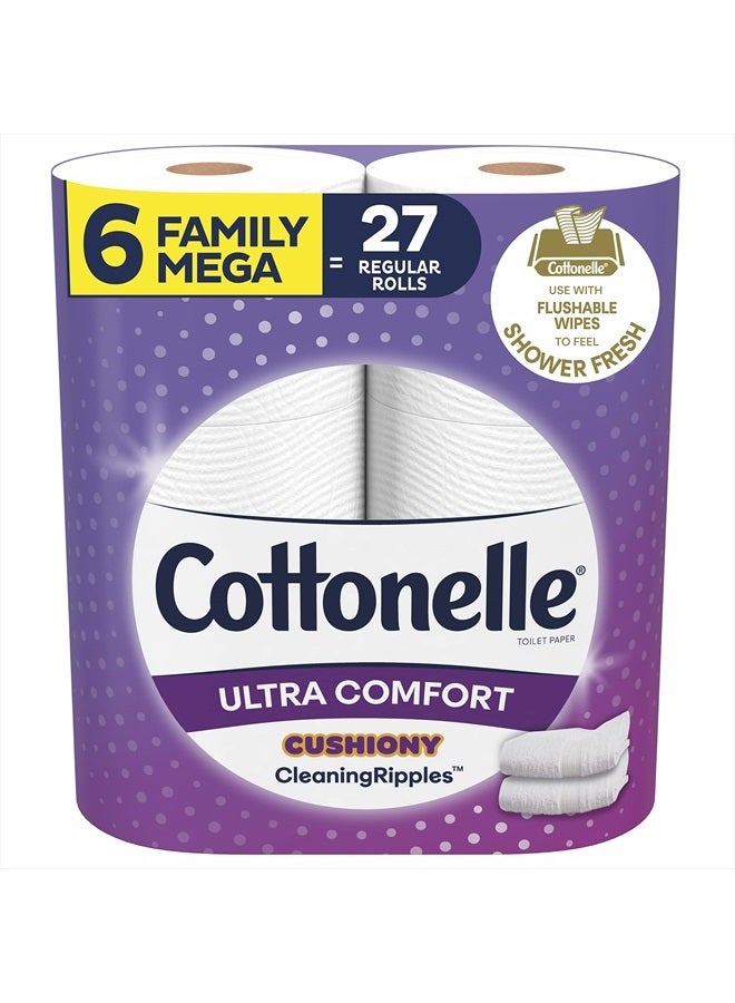 Ultra Comfort Toilet Paper with Cushiony CleaningRipples Texture, Strong Bath Tissue, 6 Family Mega Rolls (6 Family Mega Rolls = 27 Regular Rolls), 325 Sheets per Roll