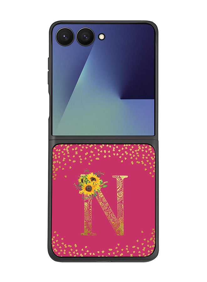 Stylizedd For Samsung Galaxy Z Flip7 Case,Slim fit Camera Protection, Shockproof Thin Phone cover  - Custom Floral Monogram - N ( Deep Pink )