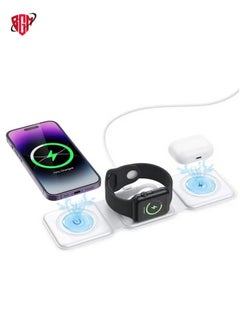 3 in 1 Wireless Charger, Foldable Magnetic Charger Station, 18W Fast Wireless Charging Pad, Compatible with iPhone 14/13/12/11, Samsung Galaxy, AirPods, Google Pixel, Apple Watch