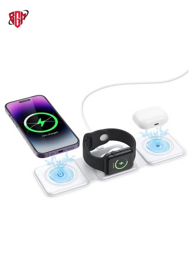 BGM - 3 in 1 Wireless Charger, Foldable Magnetic Charger Station, 18W Fast Wireless Charging Pad, Compatible with iPhone 14/13/12/11, Samsung Galaxy, AirPods, Google Pixel, Apple Watch - Image 1