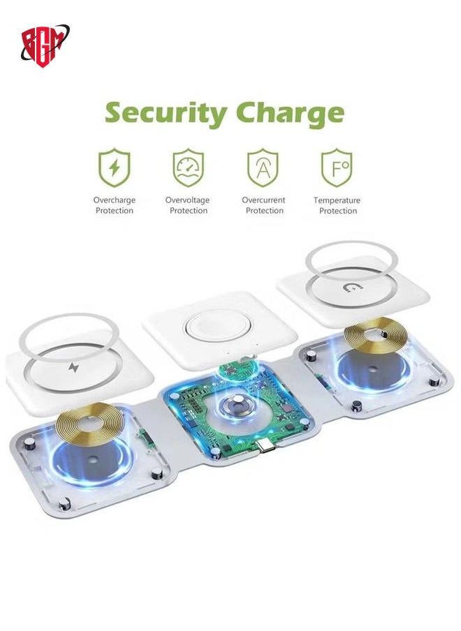 BGM - 3 in 1 Wireless Charger, Foldable Magnetic Charger Station, 18W Fast Wireless Charging Pad, Compatible with iPhone 14/13/12/11, Samsung Galaxy, AirPods, Google Pixel, Apple Watch - Image 1