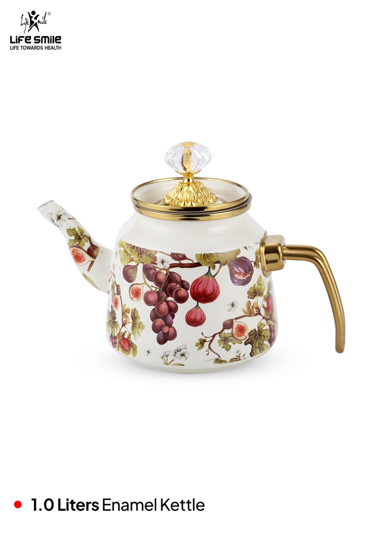 Life Smile 1.0L Household Portable Kettle,Enamel Coated Stainless Steel Teapot with Heat-Resistent Handle, Tea Kettle with Removable Lid,Perfect for Boiling Water, Milk & Tea  - Image 2