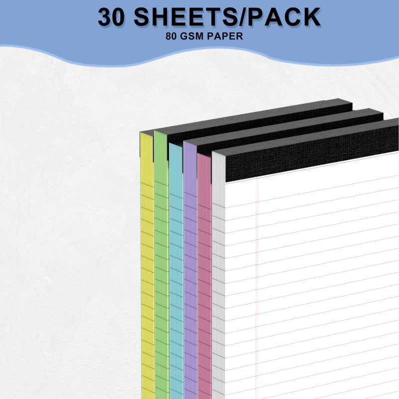Ciphyfee 6Pcs Small Note Pads  Color Notepads 5X8 College Ruled Notebook  Writing Pads 5 X 8  Legal Pads  Memo Pad Paper Perforate Narrow Ruled Notebooks For Work  School  Office Supplies 30 Sheets/Pack - Image 3
