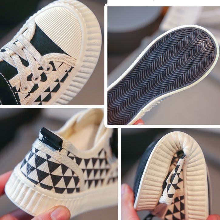 Children'S Shoes Girls' Canvas Shoes 2023 Boys' High-Top Board Shoes Black Plaid Baby Cloth Shoes Casual Shoes - Image 4