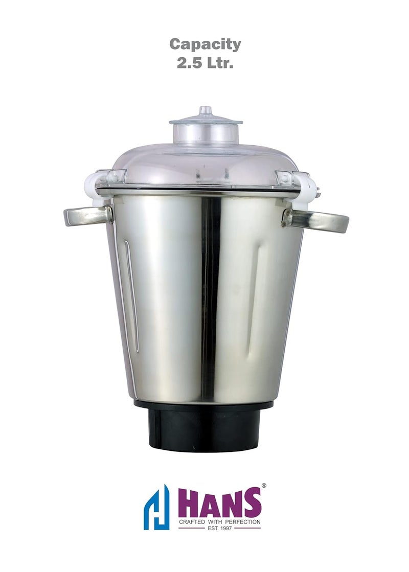 HANS Dominar 1400 Watts 2 HP Commercial Mixer Grinder, 100% Copper Motor, 2.5 litre And 1 Litre Stainless Steel Jars, Heavy Duty Color White - Image 2