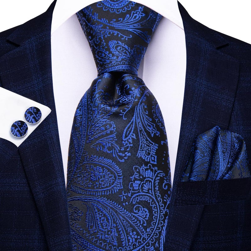 Hi-Tie Silk Paisley Ties for Men Necktie Pocket Square Cufflinks Set Foral Tie Sets Formal Business - Image 3