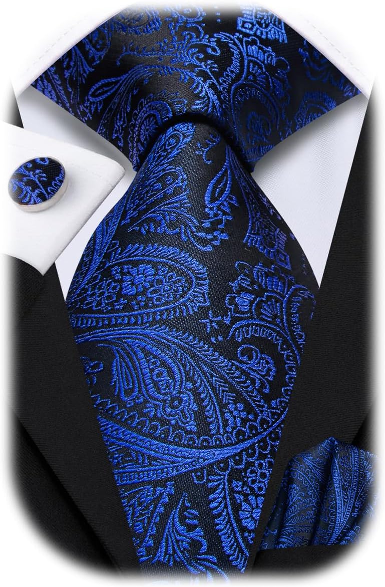 Hi-Tie Silk Paisley Ties for Men Necktie Pocket Square Cufflinks Set Foral Tie Sets Formal Business - Image 1