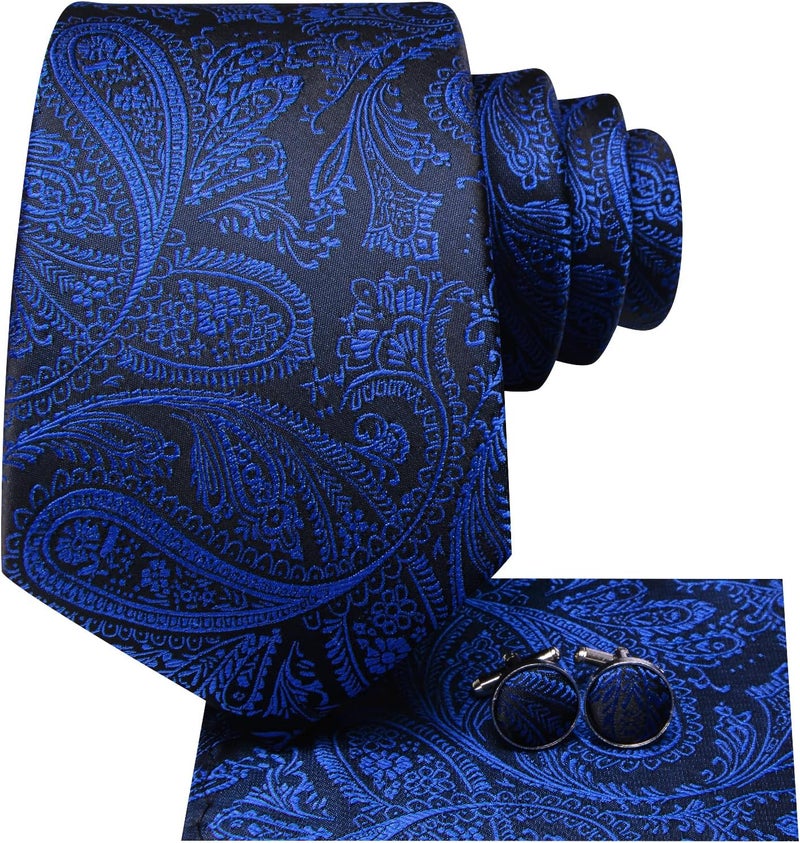 Hi-Tie Silk Paisley Ties for Men Necktie Pocket Square Cufflinks Set Foral Tie Sets Formal Business - Image 2