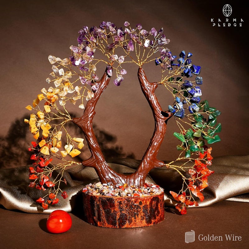 KARMAPLEDGE Crystal Tree of Life 7 Chakra Healing Crystal Trees for Home, Office Desk Decor, Handmade Trees for Positive Energy, Money, Good Luck Birthday Gifts for Women, Mom (U Shape) - Image 5