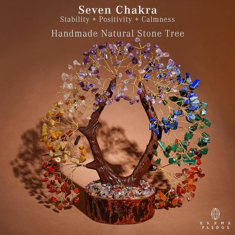 KARMAPLEDGE Crystal Tree of Life 7 Chakra Healing Crystal Trees for Home, Office Desk Decor, Handmade Trees for Positive Energy, Money, Good Luck Birthday Gifts for Women, Mom (U Shape) - Image 3