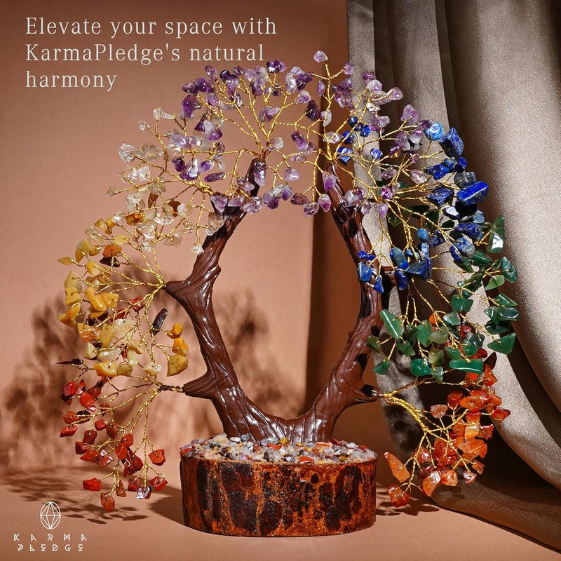 KARMAPLEDGE Crystal Tree of Life 7 Chakra Healing Crystal Trees for Home, Office Desk Decor, Handmade Trees for Positive Energy, Money, Good Luck Birthday Gifts for Women, Mom (U Shape) - Image 4