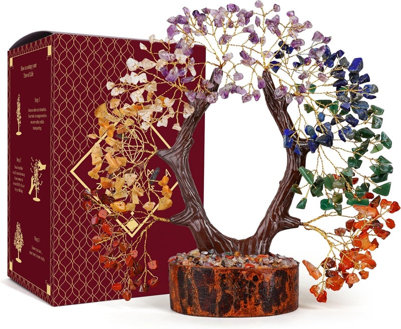 KARMAPLEDGE Crystal Tree of Life 7 Chakra Healing Crystal Trees for Home, Office Desk Decor, Handmade Trees for Positive Energy, Money, Good Luck Birthday Gifts for Women, Mom (U Shape) - Image 1