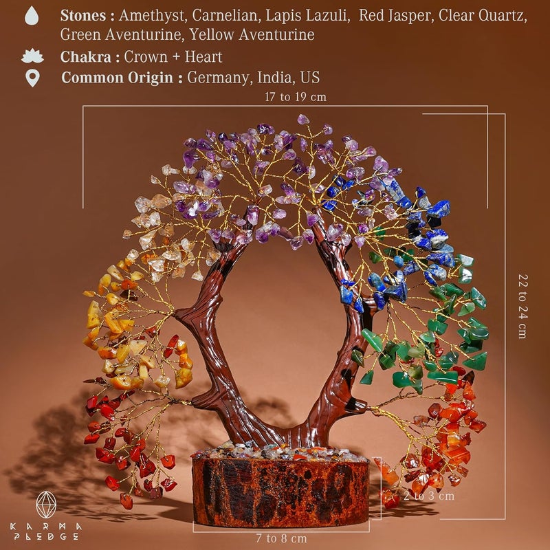 KARMAPLEDGE Crystal Tree of Life 7 Chakra Healing Crystal Trees for Home, Office Desk Decor, Handmade Trees for Positive Energy, Money, Good Luck Birthday Gifts for Women, Mom (U Shape) - Image 2