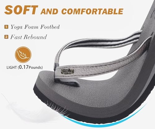 KuaiLu Womens Arch Support Flip Flops Comfortable Yoga Mat Slip on Leather Walking Thong Cushion Sandals Summer Beach Orthotic Slides Travel Essentials Indoor Outdoor Slippers Shoes Grey Size 9 - Image 3