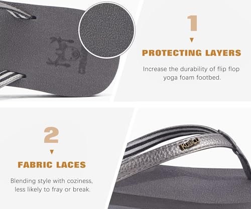 KuaiLu Womens Arch Support Flip Flops Comfortable Yoga Mat Slip on Leather Walking Thong Cushion Sandals Summer Beach Orthotic Slides Travel Essentials Indoor Outdoor Slippers Shoes Grey Size 9 - Image 5
