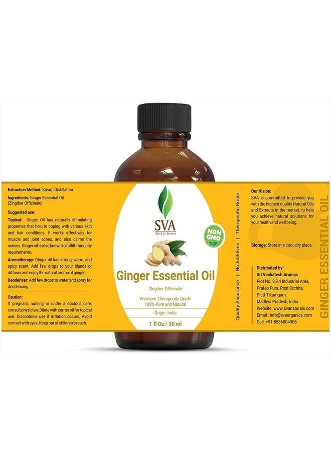 SVA Organics - SVA Organics Ginger Essential Oil 30 ml (1 Oz) in Glass Bottle with Dropper - 100% Pure and Natural Therapeutic Grade Essential Oil for Aromatherapy, Skin Therapy, Hair & More - Image 1