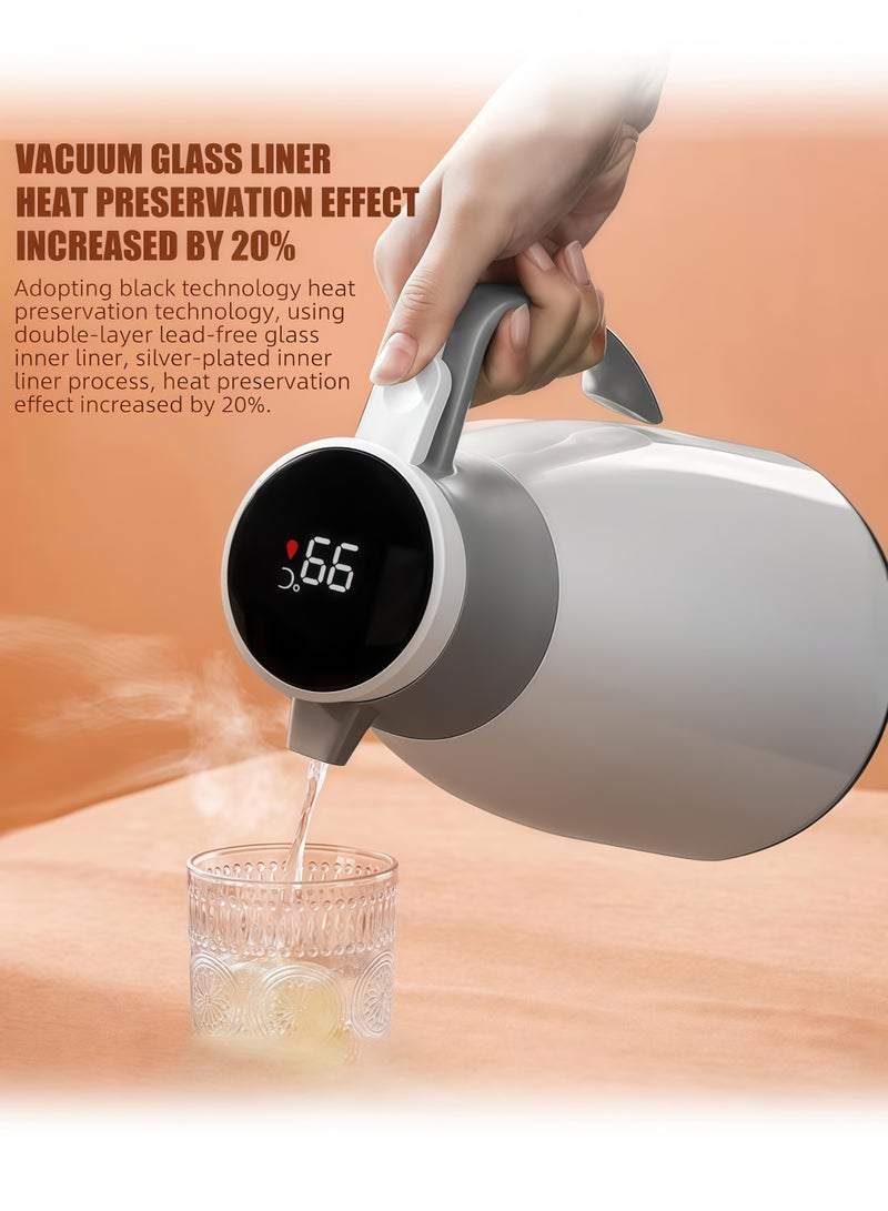 Thermos,2000ml Thermos Bottle with LED Temperature Display – Extra Large Capacity Vacuum Flask with Glass Liner, Thickened Thermal Insulation, Food-Grade Safe Material, One-Button Pouring, Dust-Proof Spout, Durable Hot Water Jug for Tea, Coffee, Milk – Ideal for Home, Office, Travel, Outdoor, Elderly Use(Ivory white) - Image 3