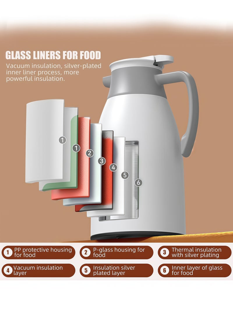 Thermos,2000ml Thermos Bottle with LED Temperature Display – Extra Large Capacity Vacuum Flask with Glass Liner, Thickened Thermal Insulation, Food-Grade Safe Material, One-Button Pouring, Dust-Proof Spout, Durable Hot Water Jug for Tea, Coffee, Milk – Ideal for Home, Office, Travel, Outdoor, Elderly Use(Ivory white) - Image 4