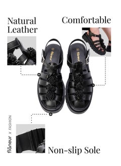 flâneur Flaneur Stylish Platform Sandals for Women - Open Toe Shoes, Natural Leather,  Ankle Strap, Casual Footwear for Women, Lightweight & Comfortable Outdoor Walking Shoes  - Image 3