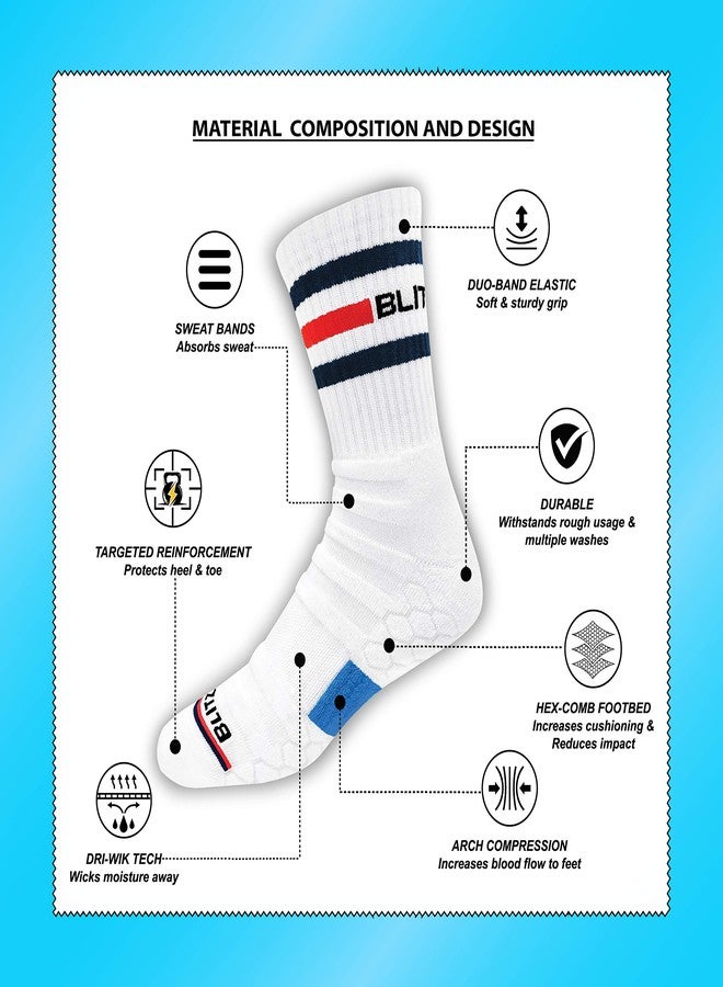 BLITZSOX Cotton Mens Hi-Tech Performance Athletic Crew Length Socks (Tennis, Badminton, Running, Gym & Indoor Training), Pack of 3 (Free Size, Grey, Teal, Black) - Image 3