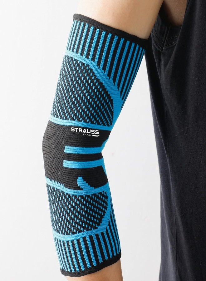 STRAUSS Elbow Support for Gym | Elbow Band for Pain Relief | Nylon | Tennis Elbow Band for Men & Women | Elbow Guard Cricket, Badminton & Sports | Compression Technology & No Marks | Blue - Large - Image 1