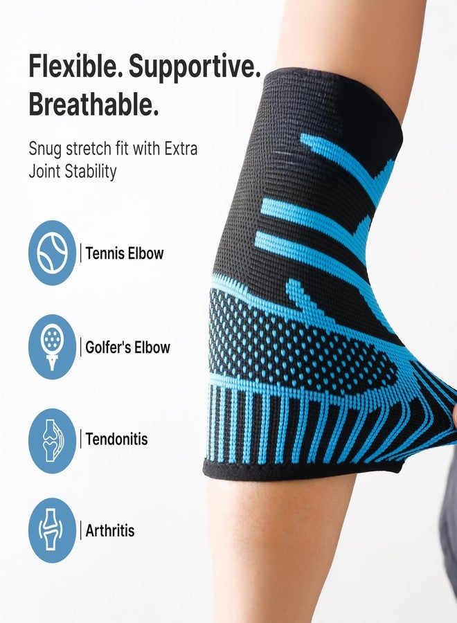 STRAUSS Elbow Support for Gym | Elbow Band for Pain Relief | Nylon | Tennis Elbow Band for Men & Women | Elbow Guard Cricket, Badminton & Sports | Compression Technology & No Marks | Blue - Large - Image 3