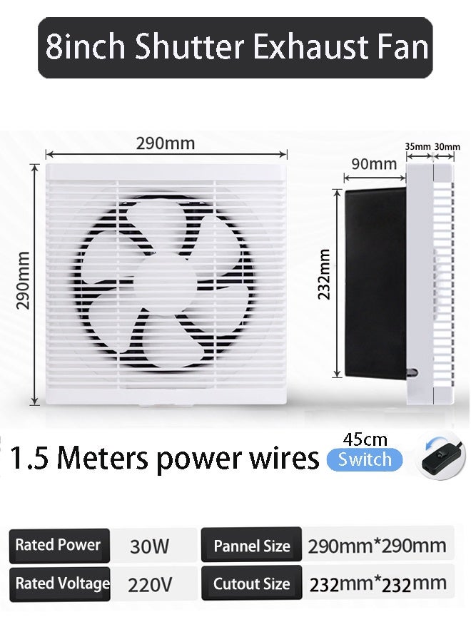 S-Color Exhaust Fan, 8 Inch Window Wall Mount Vent Fan With Switch for Kitchen Bathroom Garage Efficient Ventilation(White, 30W) - Image 2