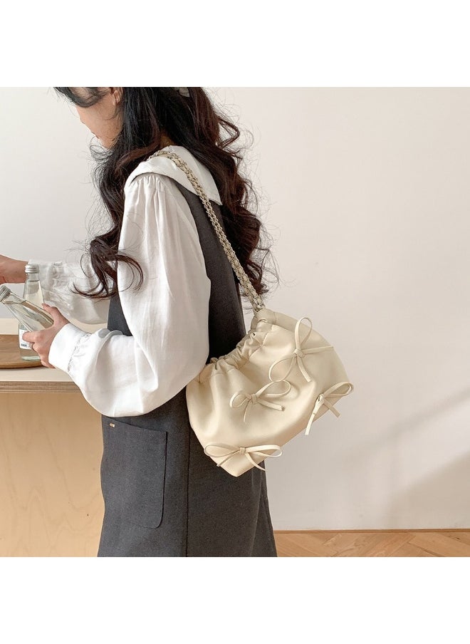 xozgdovg - Spring Bow Chain Bag Women's Small Fresh Shoulder Bag Female Niche Soft Leather Pleated Bucket Bag - Image 1