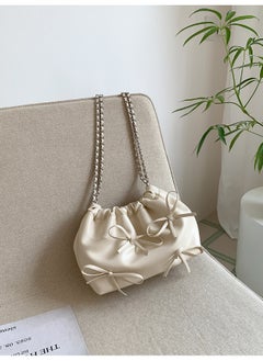 Spring Bow Chain Bag Women's Small Fresh Shoulder Bag Female Niche Soft Leather Pleated Bucket Bag