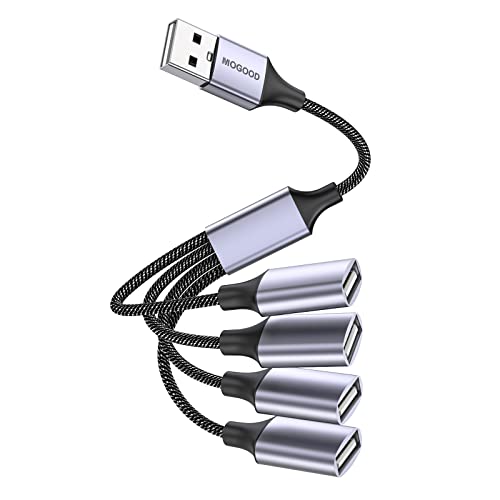 MOGOOD USB Splitter, 4-Port USB 2.0 Electronic Adapter, Multi-Socket USB Hub for Data Transfer and Power Charging, Compatible with Keyboard, Desktop, Television, Laptop, Printer, Car, U Disk, and TV - Image 1