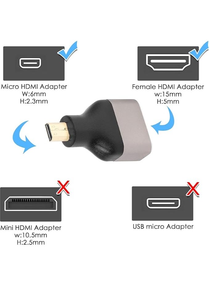 إيروريكس 2 حزمة من محول HDMI الصغير 8k إلى HDMI، Micro HDMI ذكر إلى HDMI A أنثى، محول Micro HDMI القياسي الإصدار 2.1، يدعم 8K@60 هرتز/4K@120 هرتز HDR ARC، متوافق مع الكاميرا، DSLR، الكمبيوتر اللوحي  - Image 4