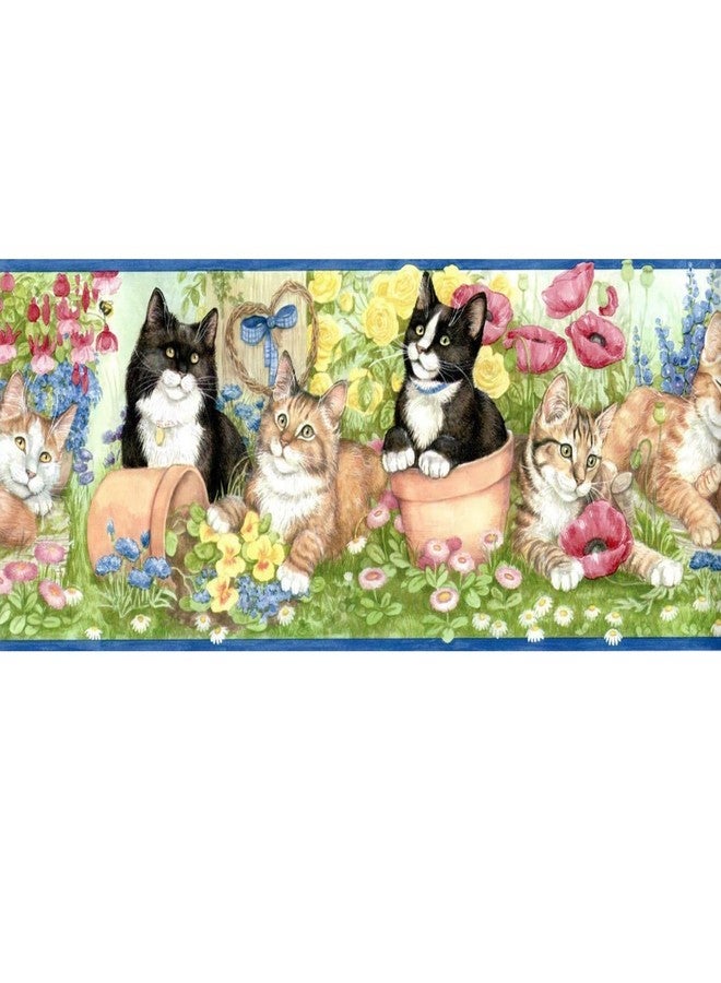 TRIMZ Wallpaper Border - Cute Cats in Flower Garden with Poppies & Daisies, Kids Bedroom & Nursery Animal Wall Decor, Pre-Pasted, 15 ft x 6.75 in - Image 5