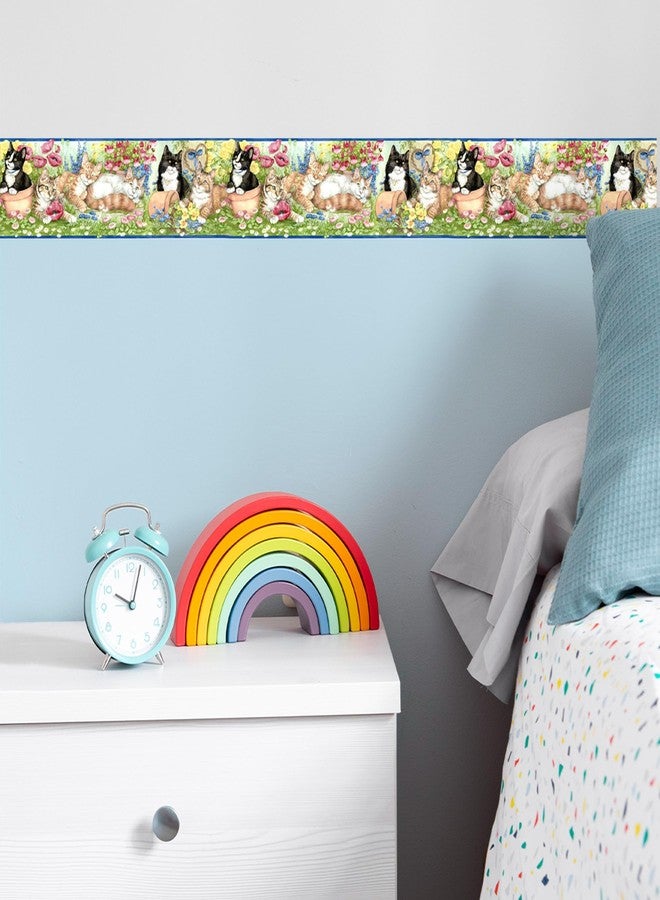 TRIMZ Wallpaper Border - Cute Cats in Flower Garden with Poppies & Daisies, Kids Bedroom & Nursery Animal Wall Decor, Pre-Pasted, 15 ft x 6.75 in - Image 4