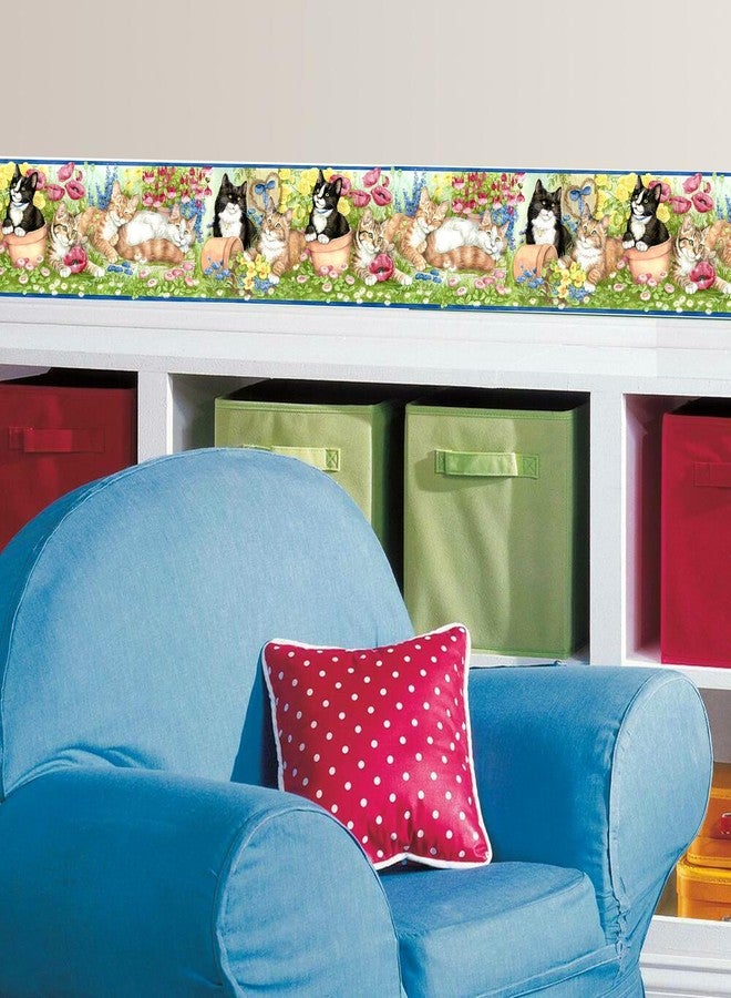 TRIMZ Wallpaper Border - Cute Cats in Flower Garden with Poppies & Daisies, Kids Bedroom & Nursery Animal Wall Decor, Pre-Pasted, 15 ft x 6.75 in - Image 2