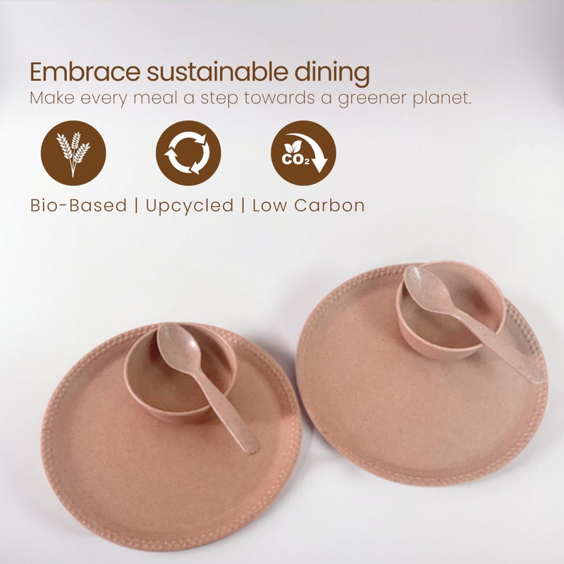 Pacing Grass Bamboo Bio-Composite Meal Serving Set | 6 Units | Lightweight, Durable Plate, Bowls & Spoon Combo for Everyday Dining - Image 4