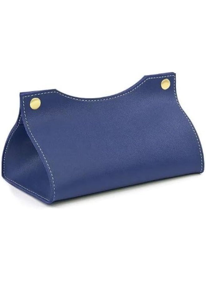 DECORHILLS Leather Tissue Box Rectangle | Long Tissue Box Cover | Tissue Box Holder | Faux Leather Tissue Box Cover Rectangular | Tissue Holder for Bathroom | Car Tissue Holder (Blue) - Image 1