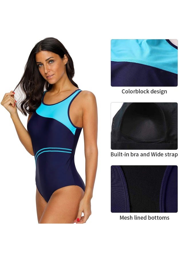 CharmLeaks One Piece Swimsuits for Women Athletic Professional Swimwear Raceback Bathing Suits Blue S - Image 5