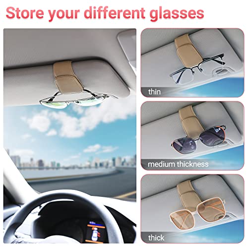 KanSmart Sunglass Holder for Car Visor Sunglasses Clip Magnetic Leather Glasses Eyeglass Holder Truck Car Interior Accessories Universal for Woman Man -Beige - Image 3