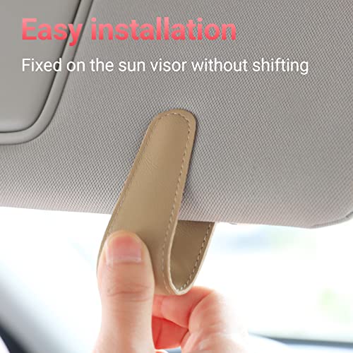 KanSmart Sunglass Holder for Car Visor Sunglasses Clip Magnetic Leather Glasses Eyeglass Holder Truck Car Interior Accessories Universal for Woman Man -Beige - Image 4