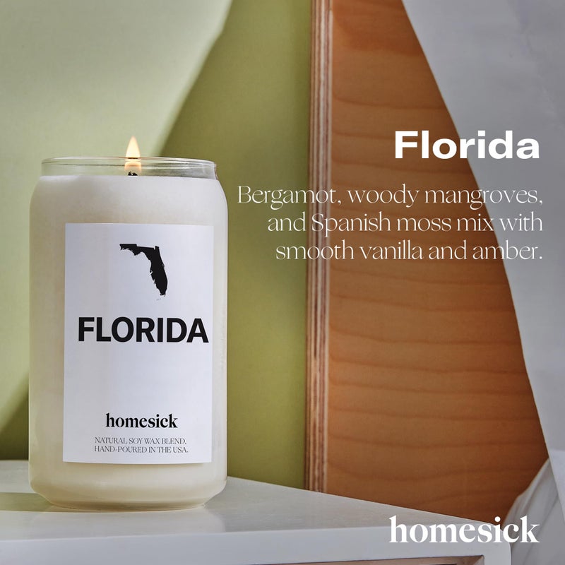 Homesick Scented Candles for Home (Florida) - 13.75 oz Long-Lasting Soy Wax Jar Candle for Women & Men for All Occasions, 60-80 Hours Burn Time - Notes of Moss & Bergamot - Image 3