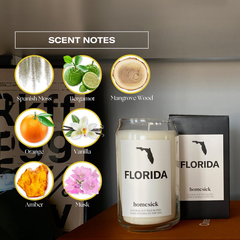 Homesick Scented Candles for Home (Florida) - 13.75 oz Long-Lasting Soy Wax Jar Candle for Women & Men for All Occasions, 60-80 Hours Burn Time - Notes of Moss & Bergamot - Image 4