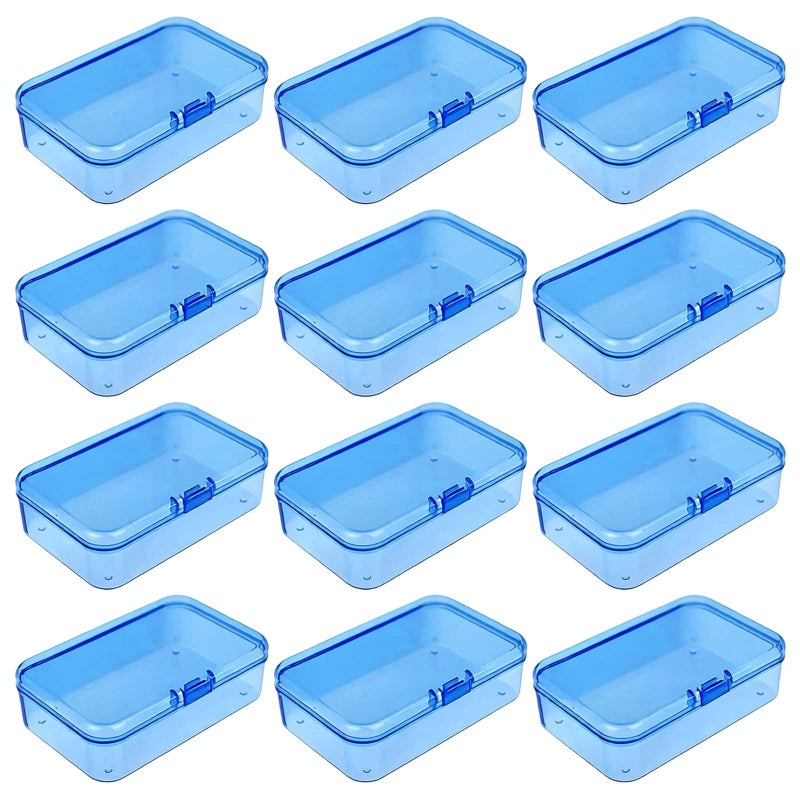 Goodma 12 Pieces Mini Rectangular Plastic Boxes Empty Storage Organizer Containers with Hinged Lids for Small Items and Other Craft Projects (Blue, 3.3 x 2.2 x 1 inch) - Image 1