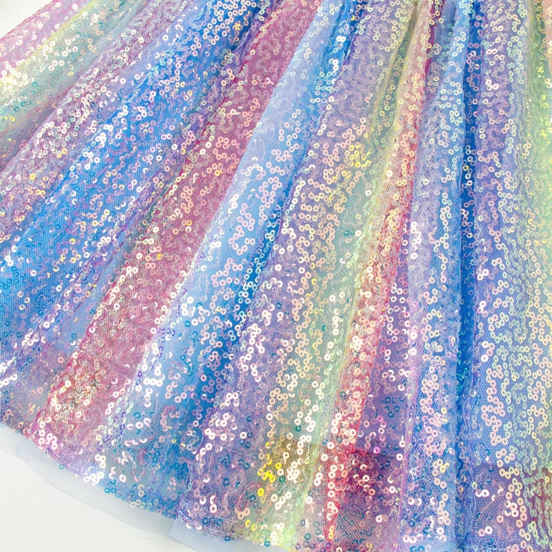 Magic Park 1-14Y Toddler Tulle Sequin Skirt Little Girl Tutu Skirts Birthday Holiday Party Girls Solid Color Short Skirt (Vertical Multicoloured Skirt, 6-8 Years) - Image 5