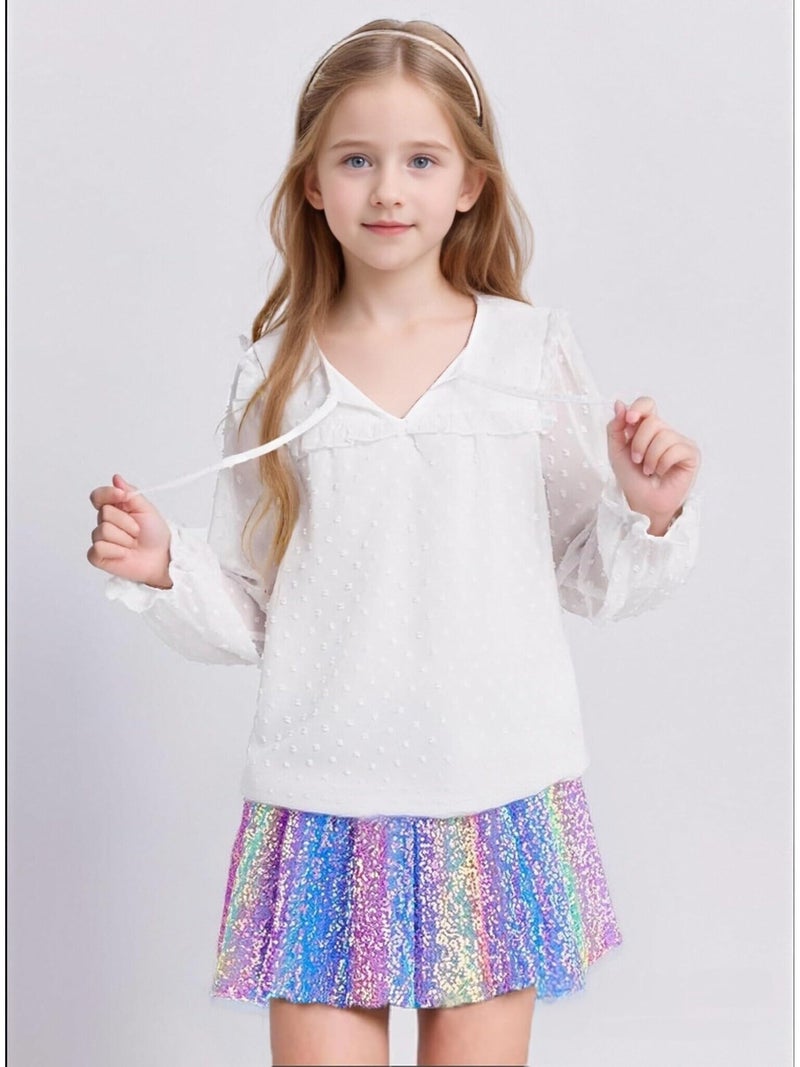 Magic Park 1-14Y Toddler Tulle Sequin Skirt Little Girl Tutu Skirts Birthday Holiday Party Girls Solid Color Short Skirt (Vertical Multicoloured Skirt, 6-8 Years) - Image 2