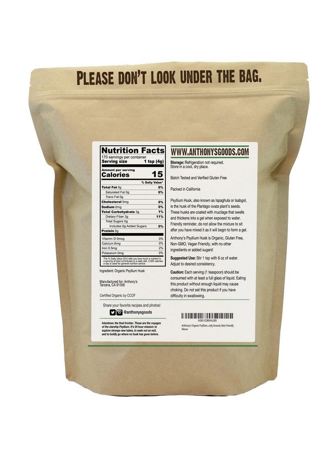 Anthony's Organic Psyllium Husk Powder, 1.5 lb, Gluten Free, Non GMO, Finely Ground, Keto Friendly - Image 2