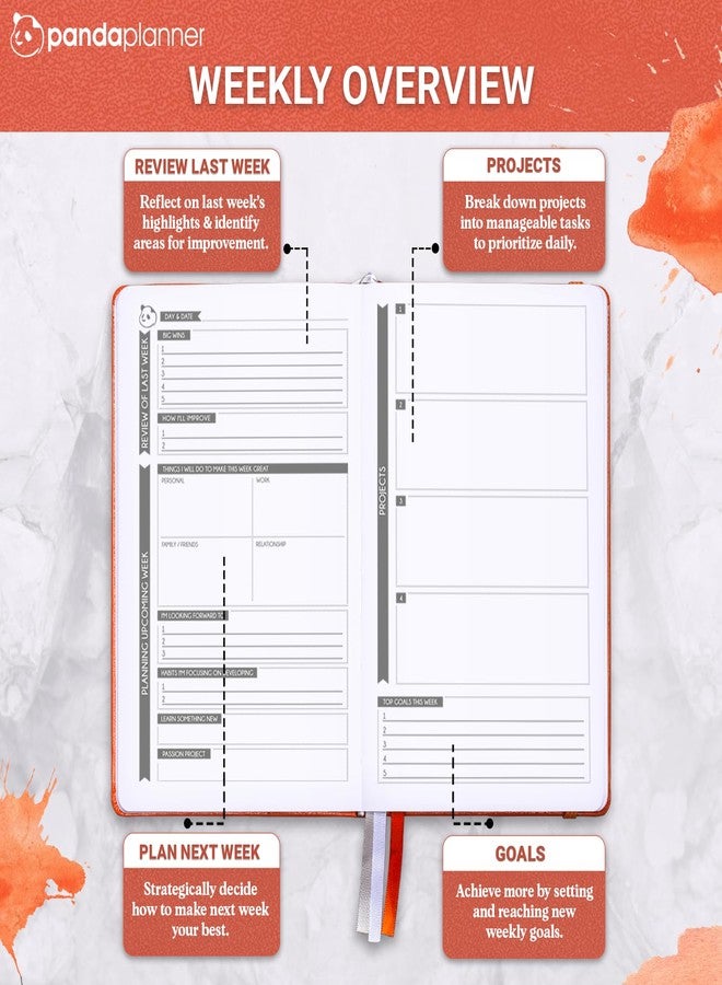 Panda Planner - Daily Planner, Calendar and Gratitude Journal to Increase Productivity, Time Management & Happiness - Hardcover, Undated Day - Quarter Year Planner - Guaranteed (Orange) - Image 4