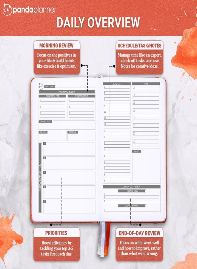 Panda Planner - Daily Planner, Calendar and Gratitude Journal to Increase Productivity, Time Management & Happiness - Hardcover, Undated Day - Quarter Year Planner - Guaranteed (Orange) - Image 3