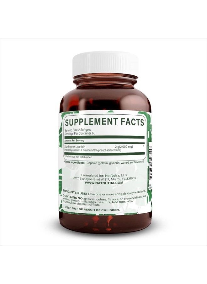 Natural Nutra - Sunflower Lecithin Supplement 2000 mg, Improve Liver Function, Memory Booster, Non-GMO, Gluten Free, 120 Softgels (2 Pack) - Image 1