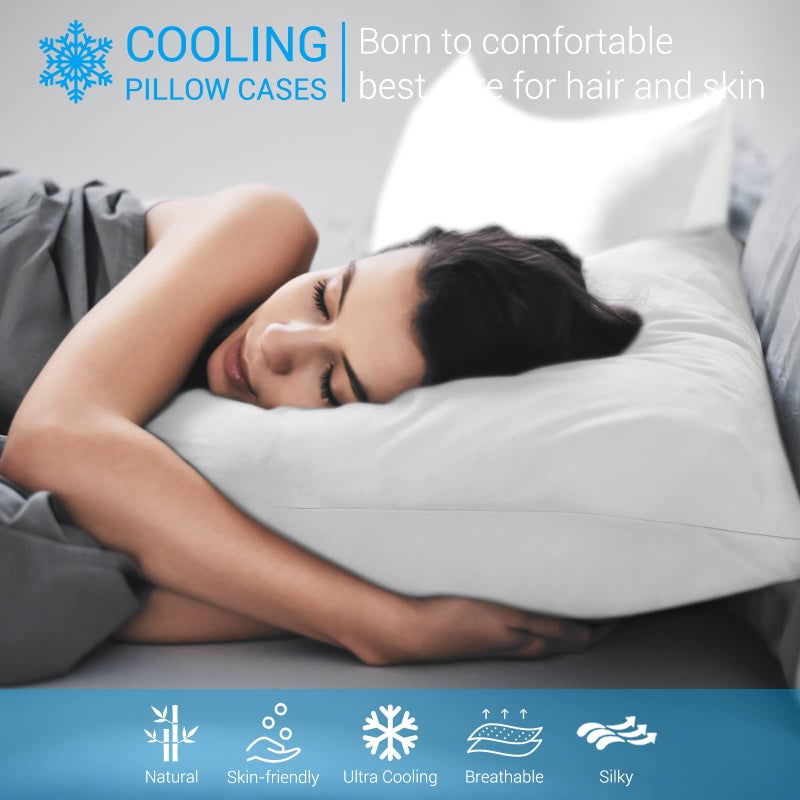 Avolare 2 Pack Pillow Cases Queen  Stretch Cooling Pillowcases for Hair Skin and Hot Sleepers  Arc-Chill Q-max>0.5 Soft Silky Pillow Covers with Zipper for Standard & Queen Size Pillows - White - Image 3