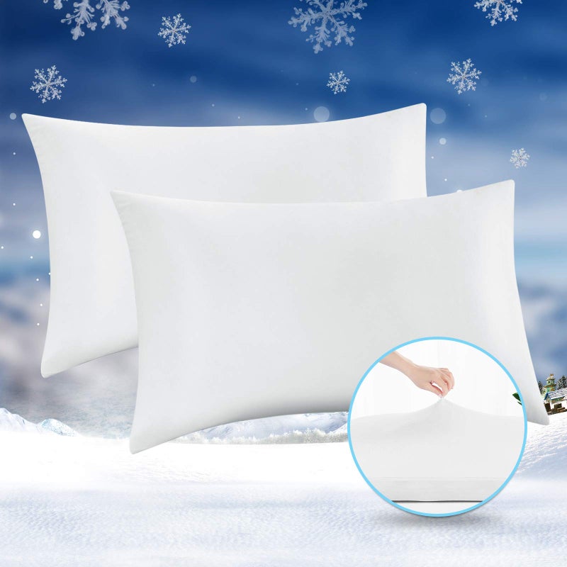 Avolare 2 Pack Pillow Cases Queen  Stretch Cooling Pillowcases for Hair Skin and Hot Sleepers  Arc-Chill Q-max>0.5 Soft Silky Pillow Covers with Zipper for Standard & Queen Size Pillows - White - Image 1